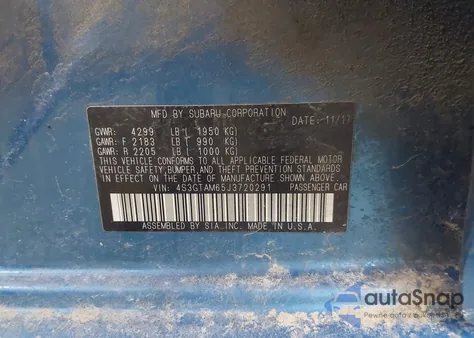 2018 Subaru Impreza 2.0I Sport из США, поврежденный, VIN 4S3GTAM65J3720291